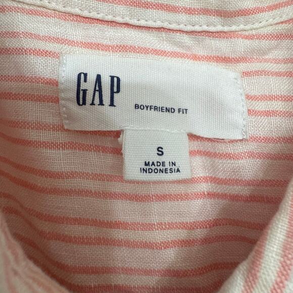 GAP Linen Button Down Shirt Small‎ Boyfriend Fit Pink White Stripe 100% Linen - Picture 2 of 4